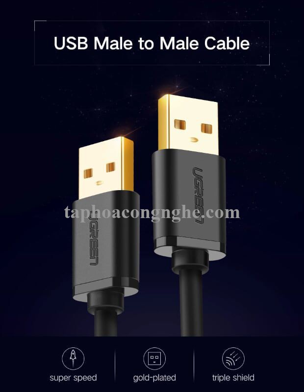 Ugreen 10308 0.5M màu Đen Cáp 2 đầu USB 2.0 vỏ nhựa PVC US102 30010308